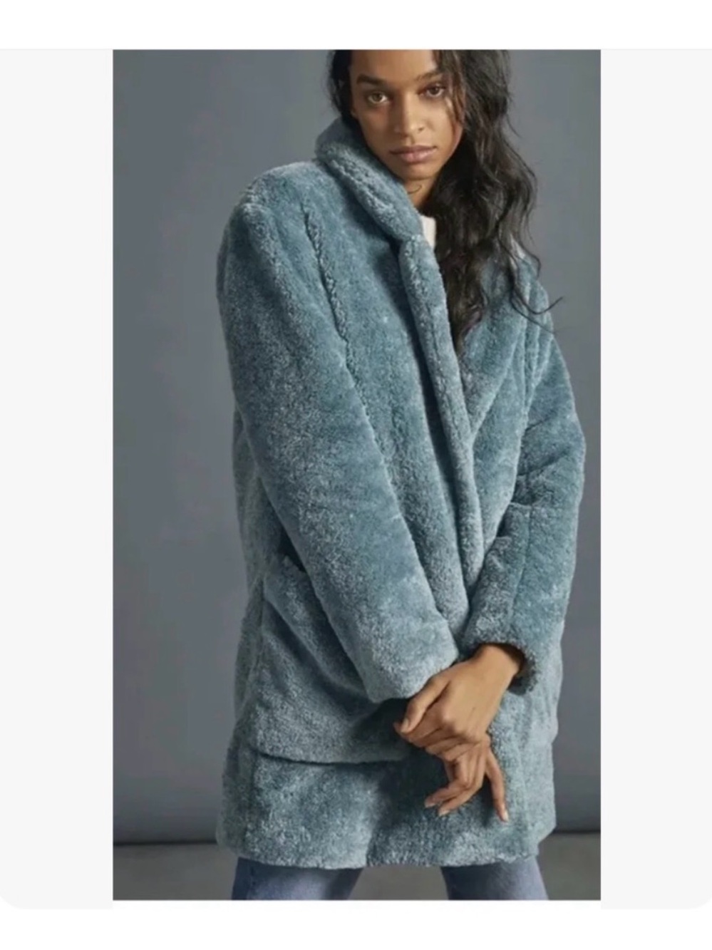 Maeve Anthropologie Lisanne Faux Fur Coat Plush Blue Womens Small